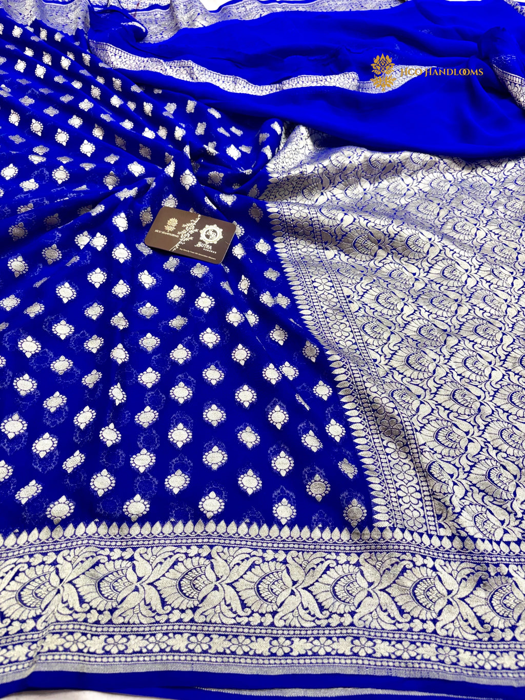 Royal Blue Pure Khaddi Georgette Silk Handloom Banarasi Saree