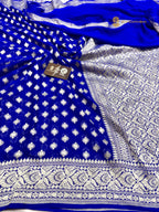 Royal Blue Pure Khaddi Georgette Silk Handloom Banarasi Saree