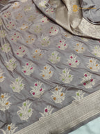 Light Lavender Pure Katan Silk Handloom Banarasi Saree - All Over Meenakari Motifs