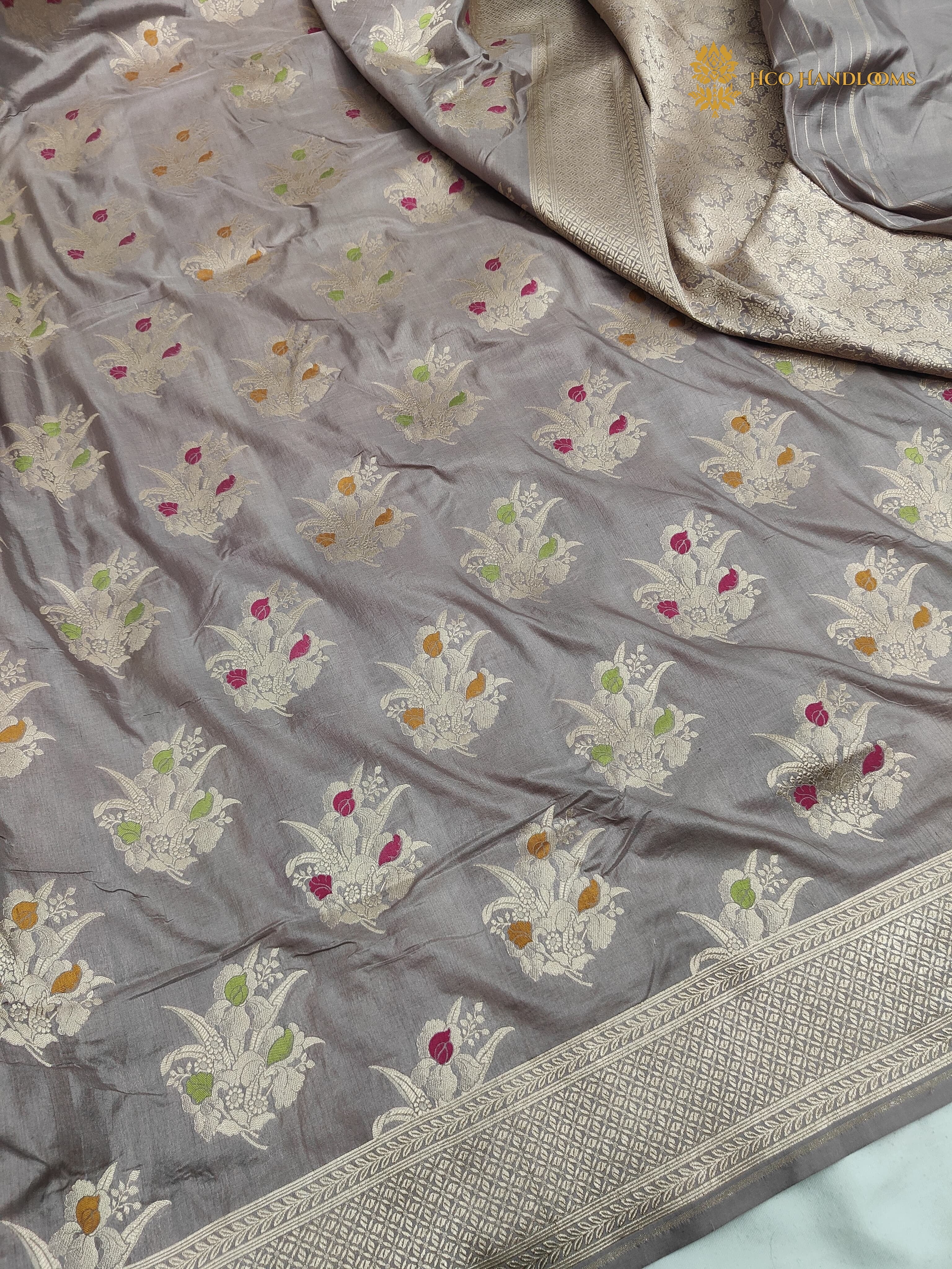 Light Lavender Pure Katan Silk Handloom Banarasi Saree - All Over Meenakari Motifs