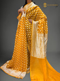 Gold Pure Khaddi Georgette Silk Handloom Banarasi Saree - Silver Zari