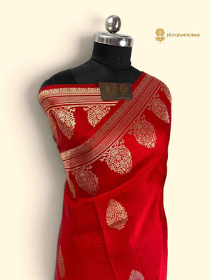 Red Pure Mango Katan Silk Handloom Banarasi Saree - All Over Motifs