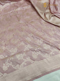 Pastel Pink Pure Katan Silk Handloom Banarasi Saree - All Over Floral Vines