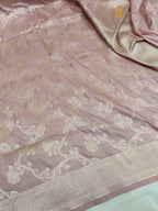 Pastel Pink Pure Katan Silk Handloom Banarasi Saree - All Over Floral Vines