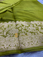 Pure Mango Katan Silk Handloom Banarasi Saree - All Over Kadhua Motifs