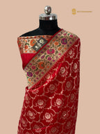 Regal Red Pure Katan Silk Handloom Banarasi Saree - All Over Jaal