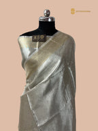 Silver Pure Molten Tissue Silk Tanchui Brocade Handloom Banarasi Saree