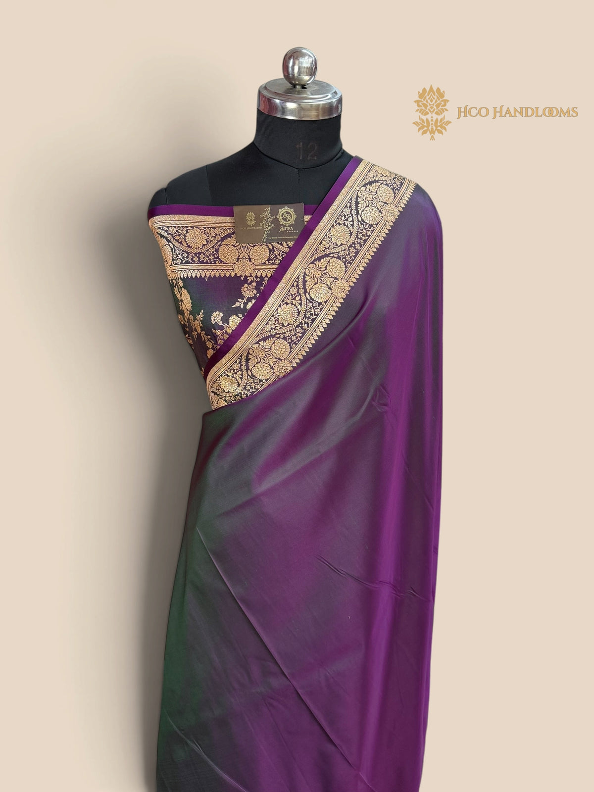 Purple Premium Mashru Katan Satin Silk Banarasi Saree with Plain Body
