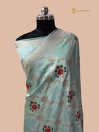 Light Blue Premium Mashru Katan SIlk Banarasi Saree - All Over Meenakari Jaal