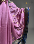 Regal Contrast Pure Mango Katan Silk Handloom Banarasi Saree - All Over Kadhua Motifs