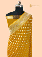 Gold Pure Khaddi Georgette Silk Handloom Banarasi Saree