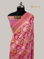 Pink Pure Khaddi Georgette Silk  Rangkat Handloom Banarasi Saree - Water Zari