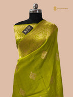Pure Mango Katan Silk Handloom Banarasi Saree - All Over Kadhua Motifs