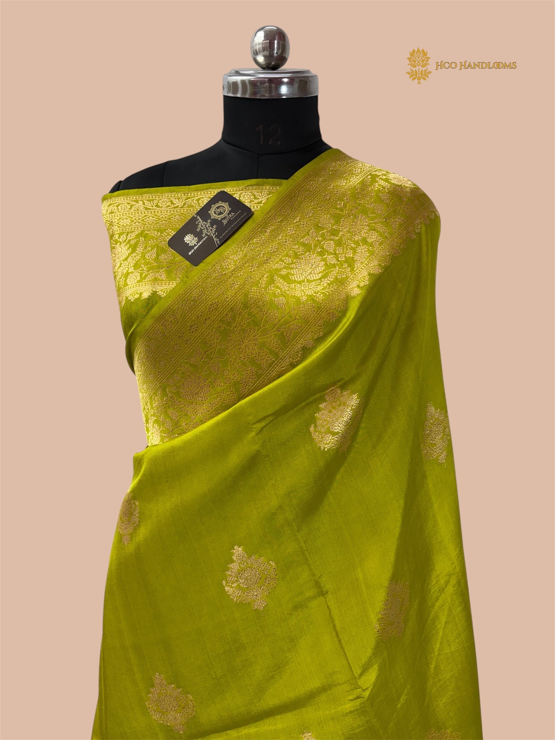 Pure Mango Katan Silk Handloom Banarasi Saree - All Over Kadhua Motifs