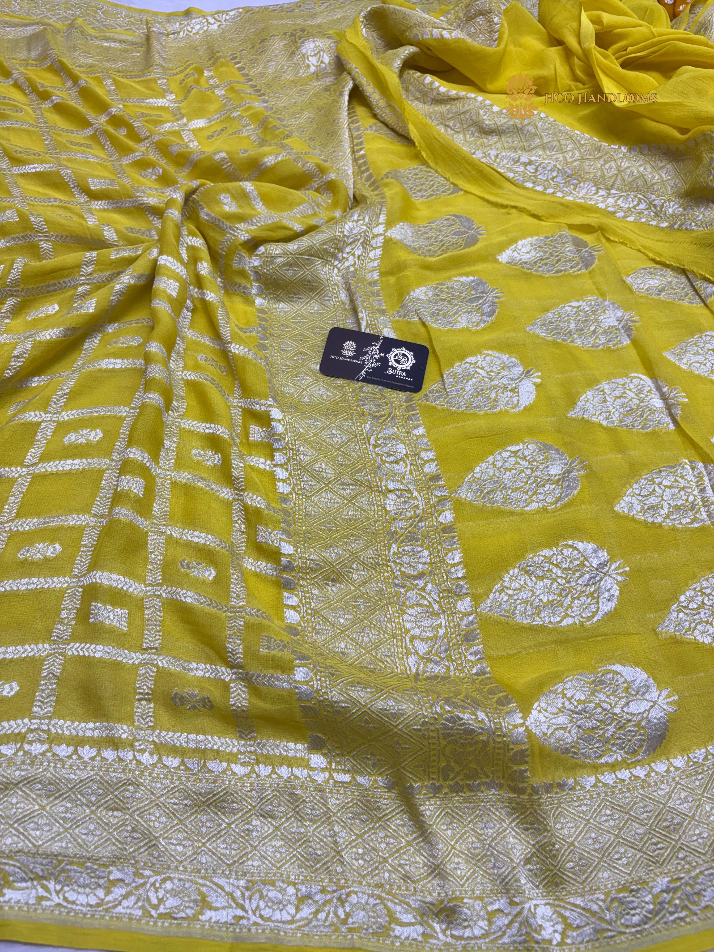 Pure Khaddi Georgette Silk Handloom Banarasi Saree - All Over Jaal