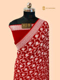 Red Pure Khaddi Georgette Silk Handloom Banarasi Saree - All Over Jaal