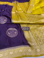 Premium Mashru Crepe Silk Banarasi Saree - All Over Lotus Motifs