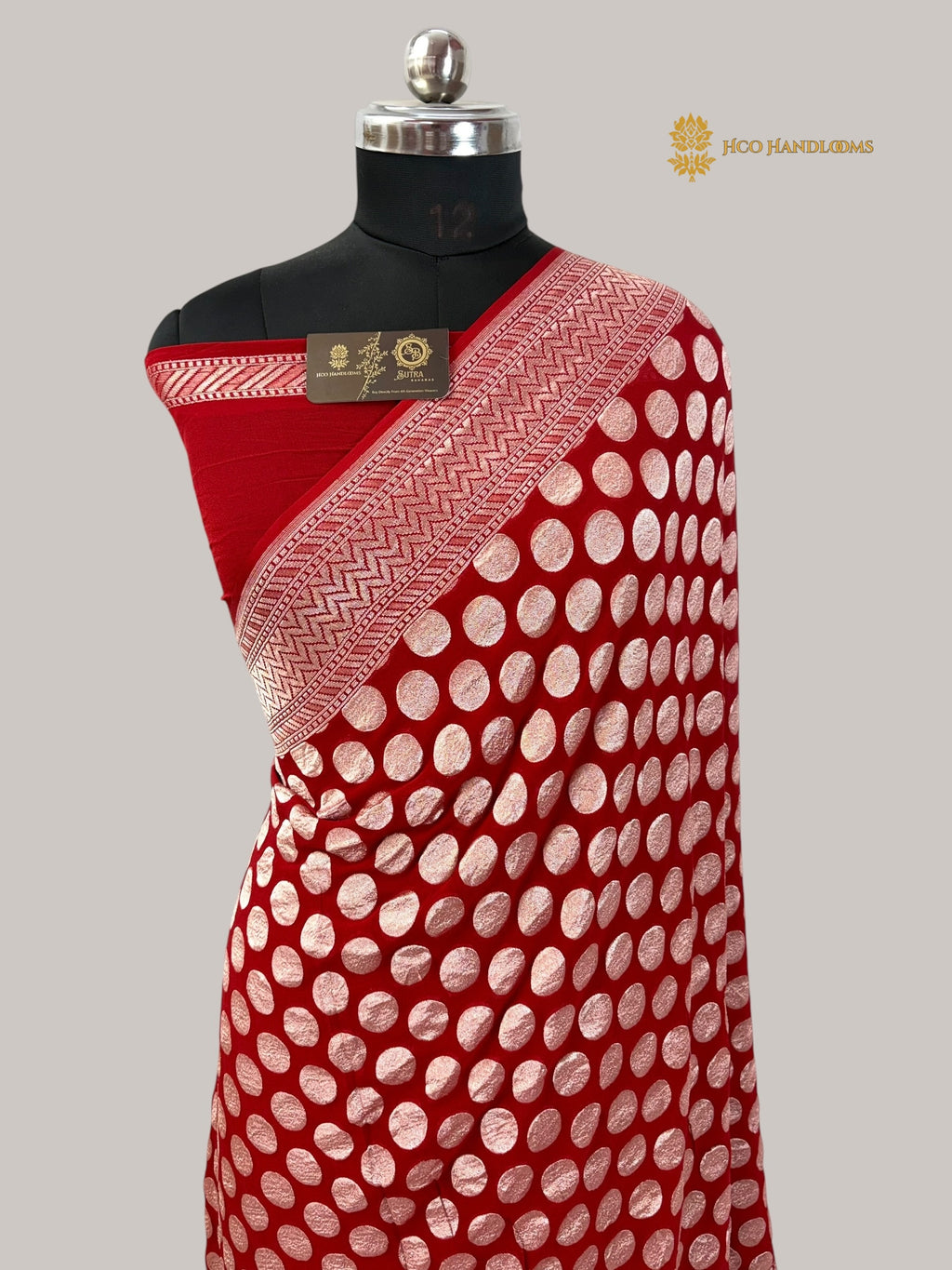 Red Pure Khaddi Georgette Silk handloom Banarasi Saree - Water Zari