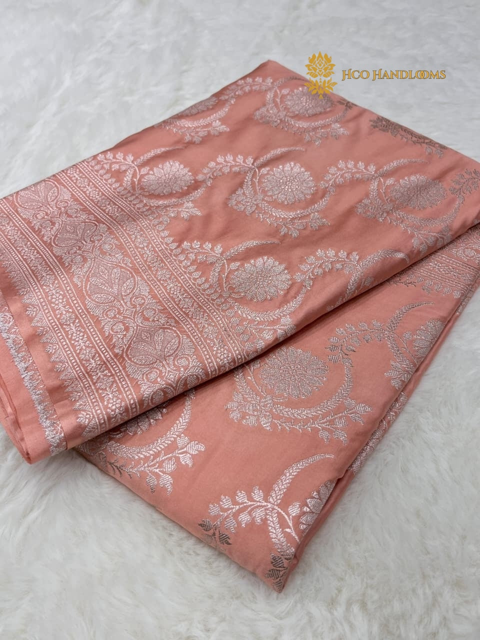 Peach Premium Mashru Katan Silk Banarasi Saree - All Over Jaal