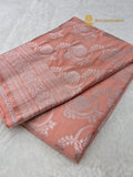 Peach Premium Mashru Katan Silk Banarasi Saree - All Over Jaal