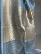Regal Light Blue Pure Kora Silk Handloom Banrasi Saree - All Over Kadhua Motifs