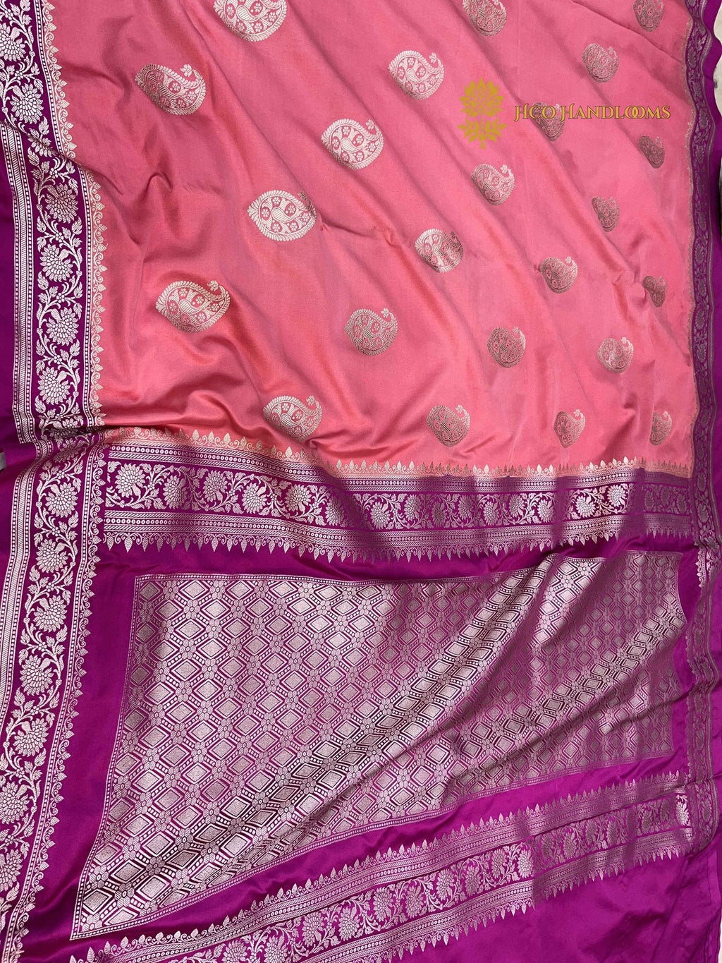 Pink Premium Mashru Katan Silk Banarasi Saree - All Over Paisley Motifs