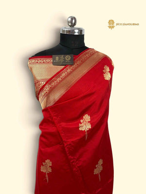 Red Pure Mango Katan Silk Handloom Banarasi Saree - All Over Motif