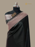 Black Premium Mashru Katan Silk Banarasi Saree with Plain Body