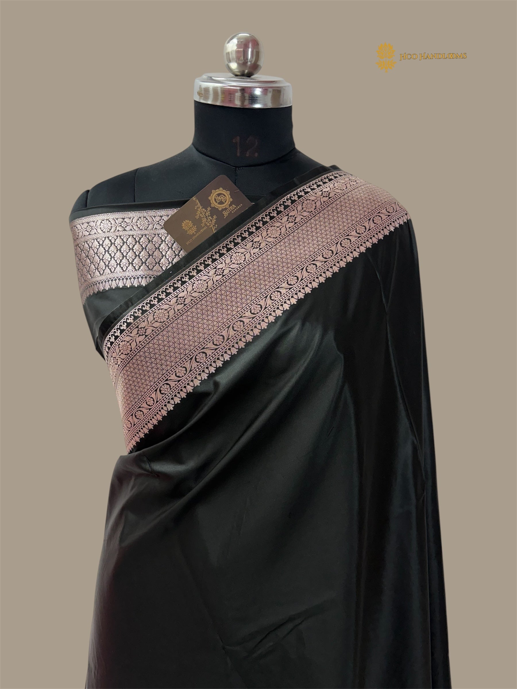 Black Premium Mashru Katan Silk Banarasi Saree with Plain Body