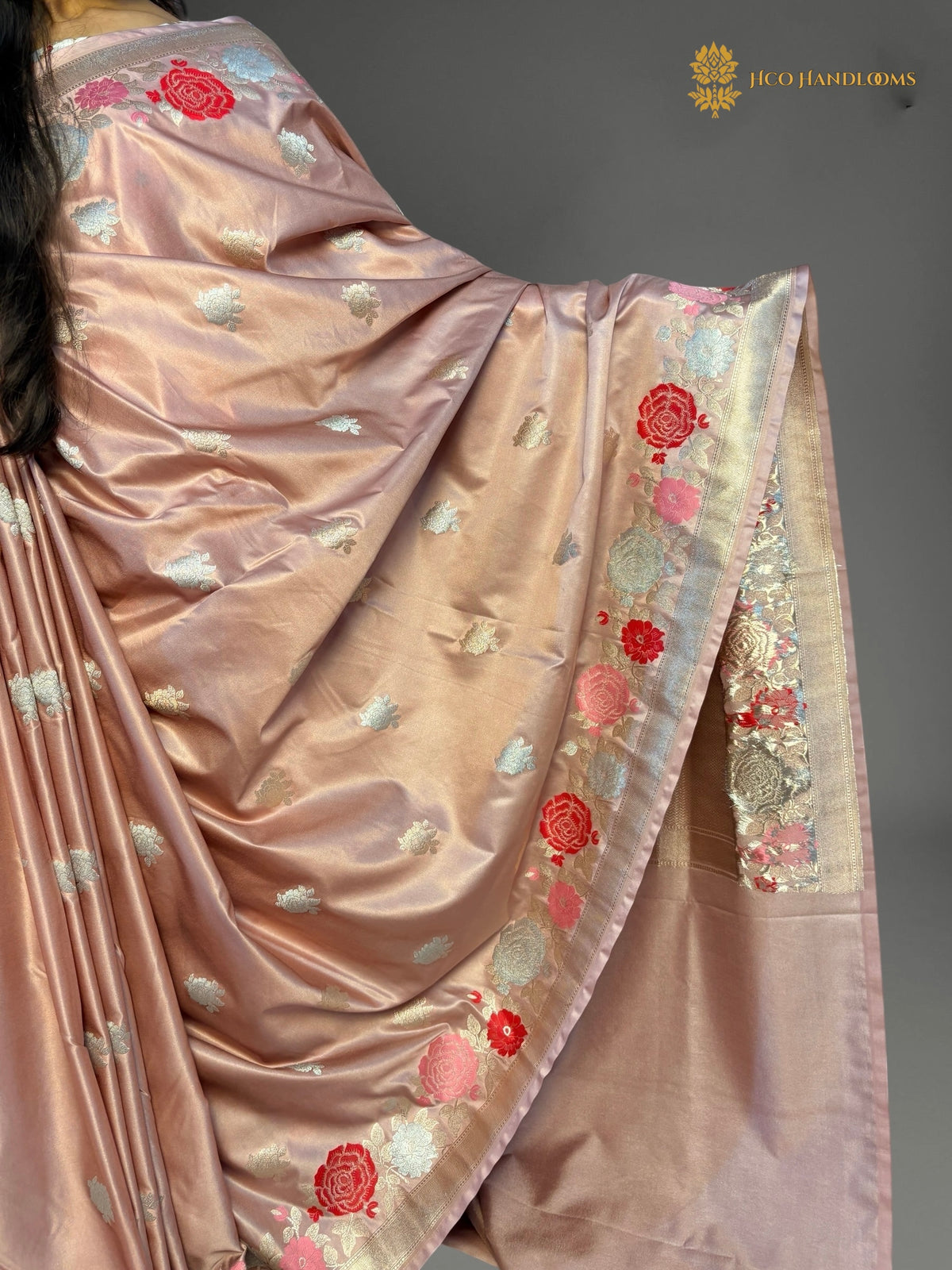 Premium Mashru Katan Silk Banarasi Saree - All Over Floral Motifs With Meenakari Border