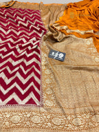 Contrast Pure Khaddi Georgette Silk handloom Banarasi Saree - Water Zari