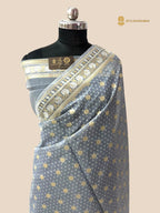 Pastel Blue Premium Cotton Jamdani Banarasi Saree - All Over Tanchui Motifs