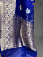 Regal Blue Pure Kora Silk Handloom Banrasi Saree - All Over Kadhua Motifs