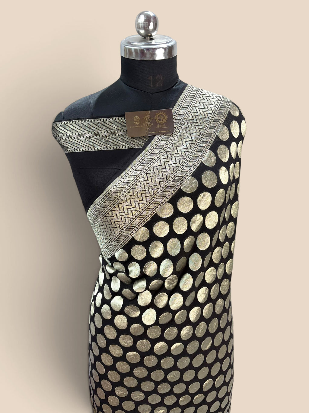 Black Pure Khaddi Georgette Silk handloom Banarasi Saree - Silver Zari