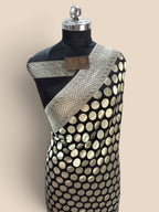Black Pure Khaddi Georgette Silk handloom Banarasi Saree - Silver Zari