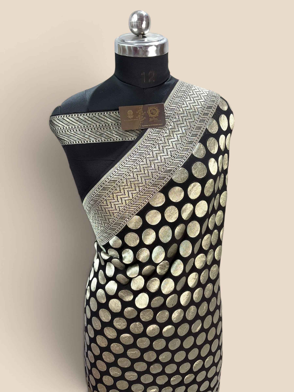 Black Pure Khaddi Georgette Silk handloom Banarasi Saree - Silver Zari