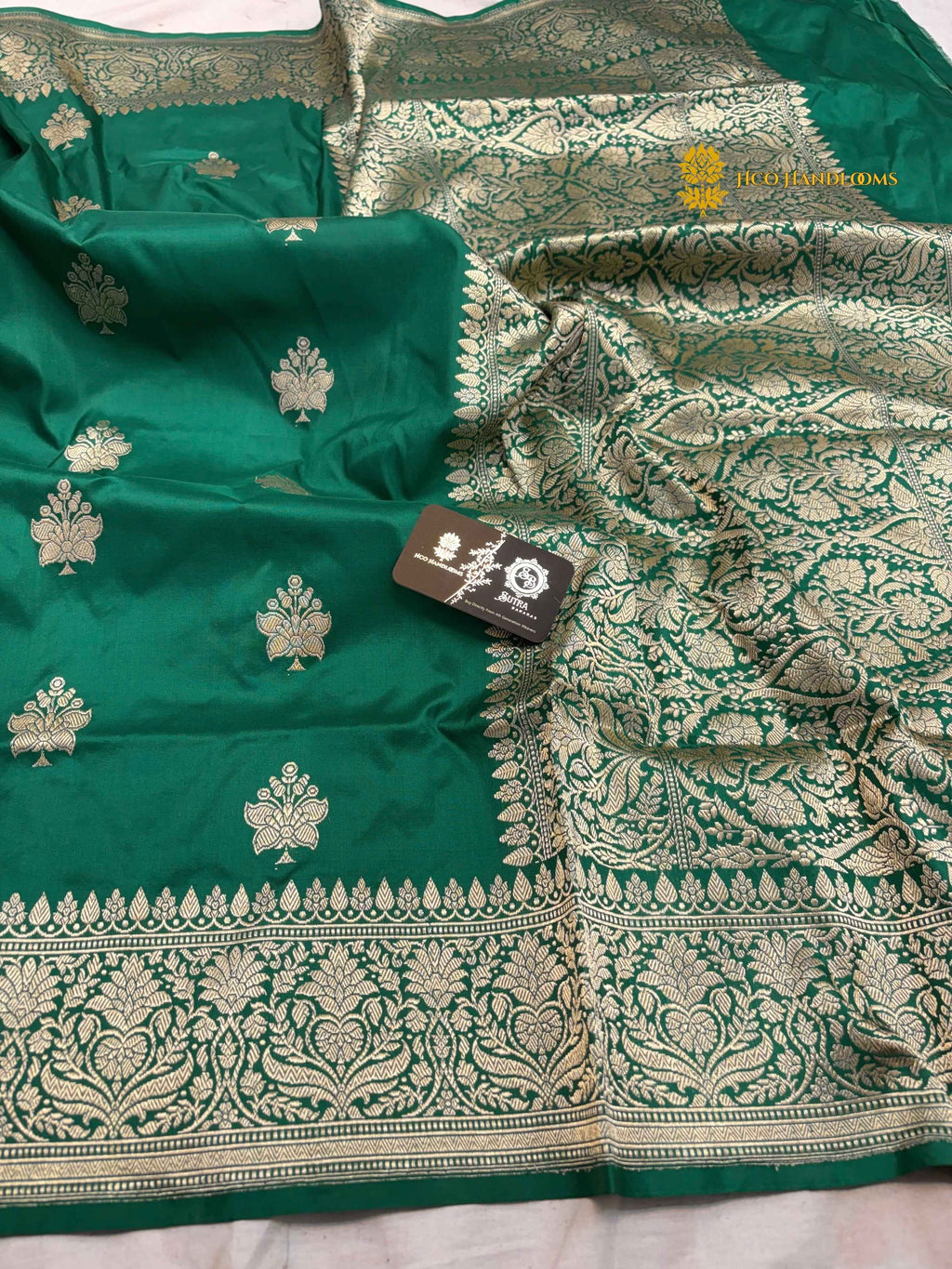 Regal Green Pure Katan Silk Handloom banarasi saree - All Over Kadhua Motifs