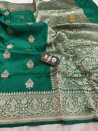 Regal Green Pure Katan Silk Handloom banarasi saree - All Over Kadhua Motifs