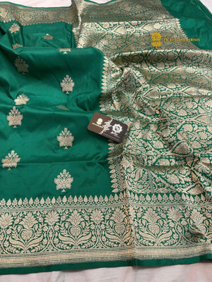 Regal Green Pure Katan Silk Handloom banarasi saree - All Over Kadhua Motifs