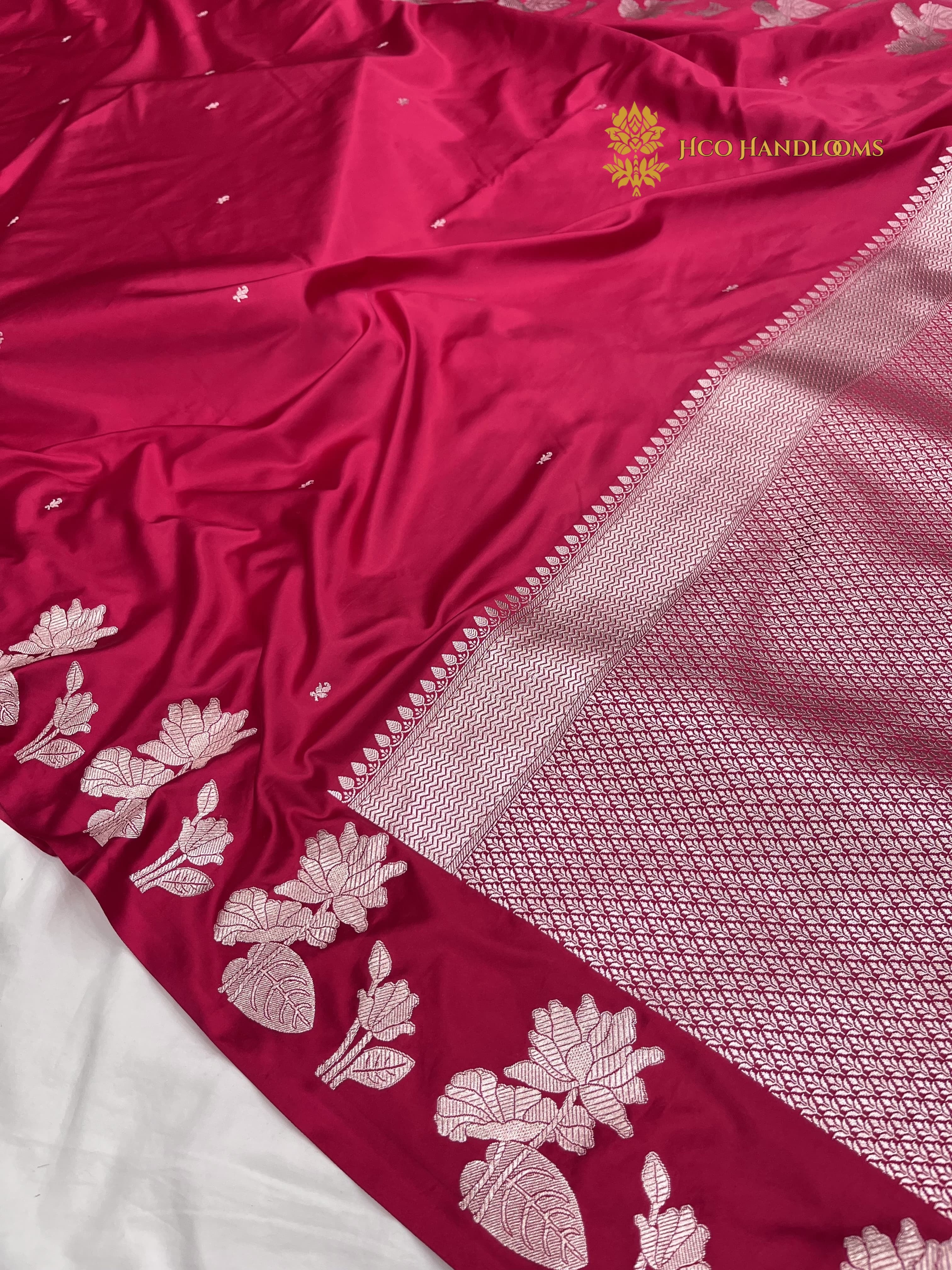 Cherry Red Premium Mashru Katan Silk Banarasi Saree - All Over Small Motifs