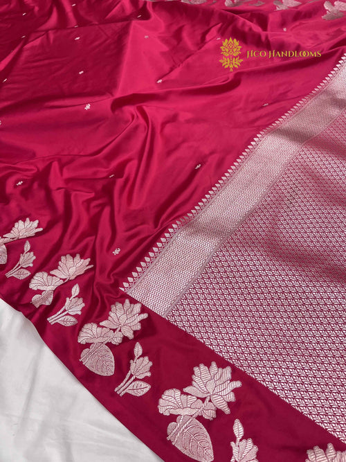 Cherry Red Premium Mashru Katan Silk Banarasi Saree - All Over Small Motifs