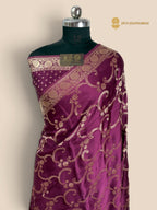 Purple Premium Mashru Katan Silk Jangla Floral Banarasi Saree