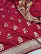 Regal Red Pure Katan Silk Handloom Banarasi Saree - All Over Floral Motifs