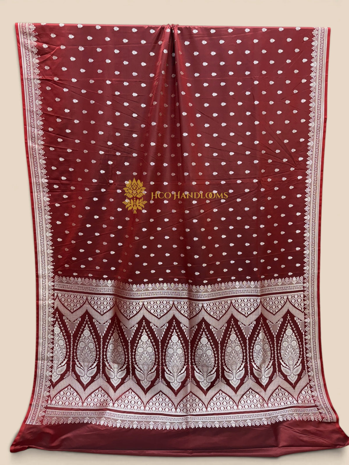 Maroon Premium Mashru Katan Silk Banarasi Saree - Small Motifs