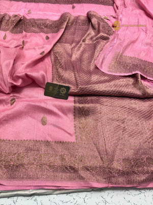 Pink Pure Tussar Silk Handloom Banarasi Saree - All Over Motifs