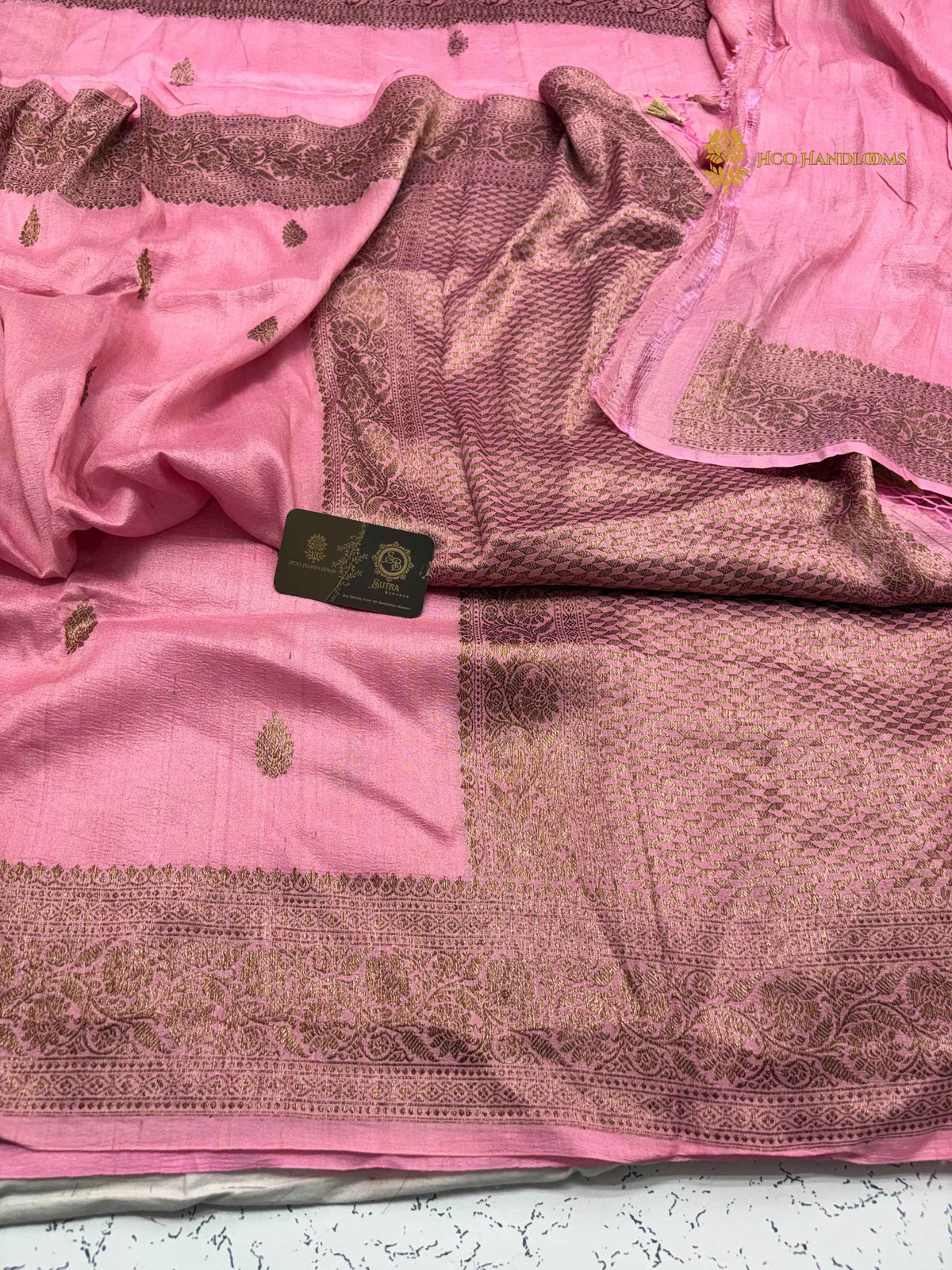 Pink Pure Tussar Silk Handloom Banarasi Saree - All Over Motifs