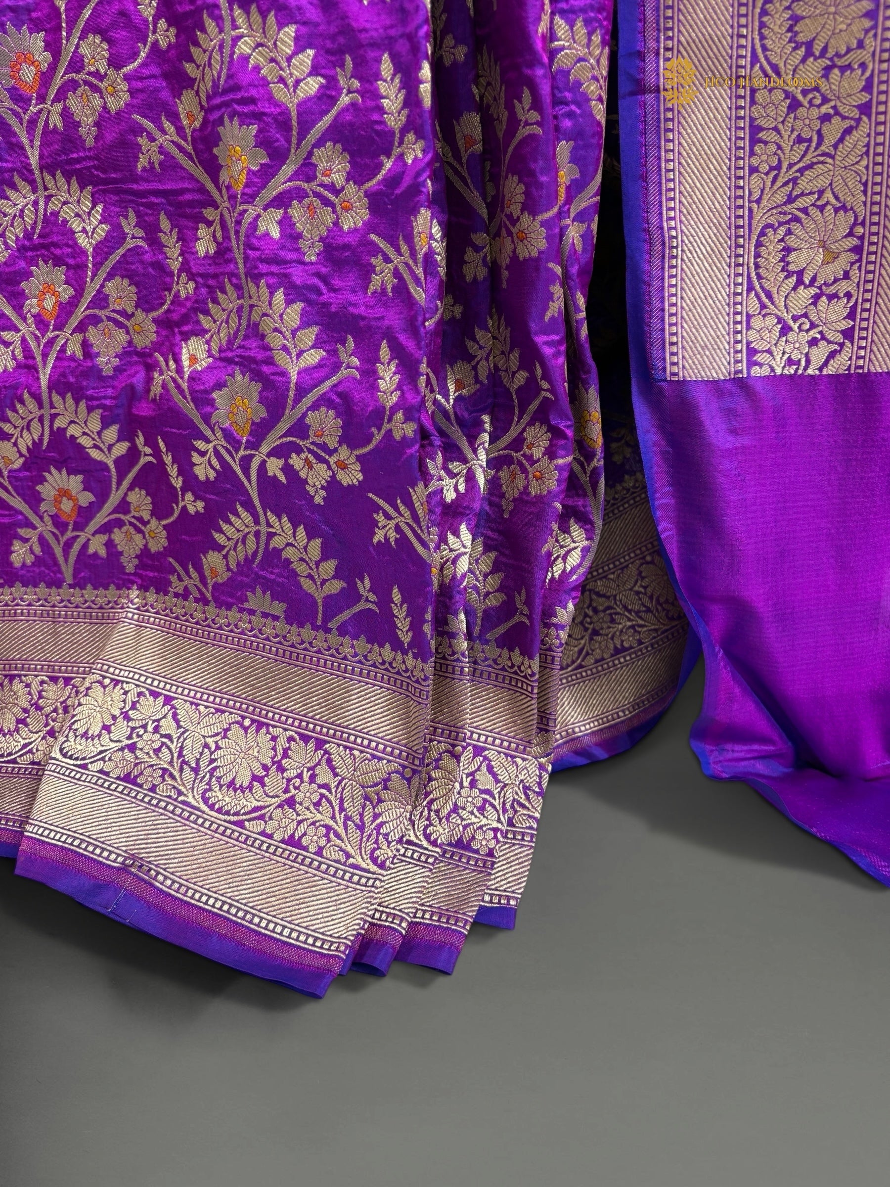 Regal Pure Katan Silk Handloom Banarasi Saree - All Over Jaal Work With Meenakari