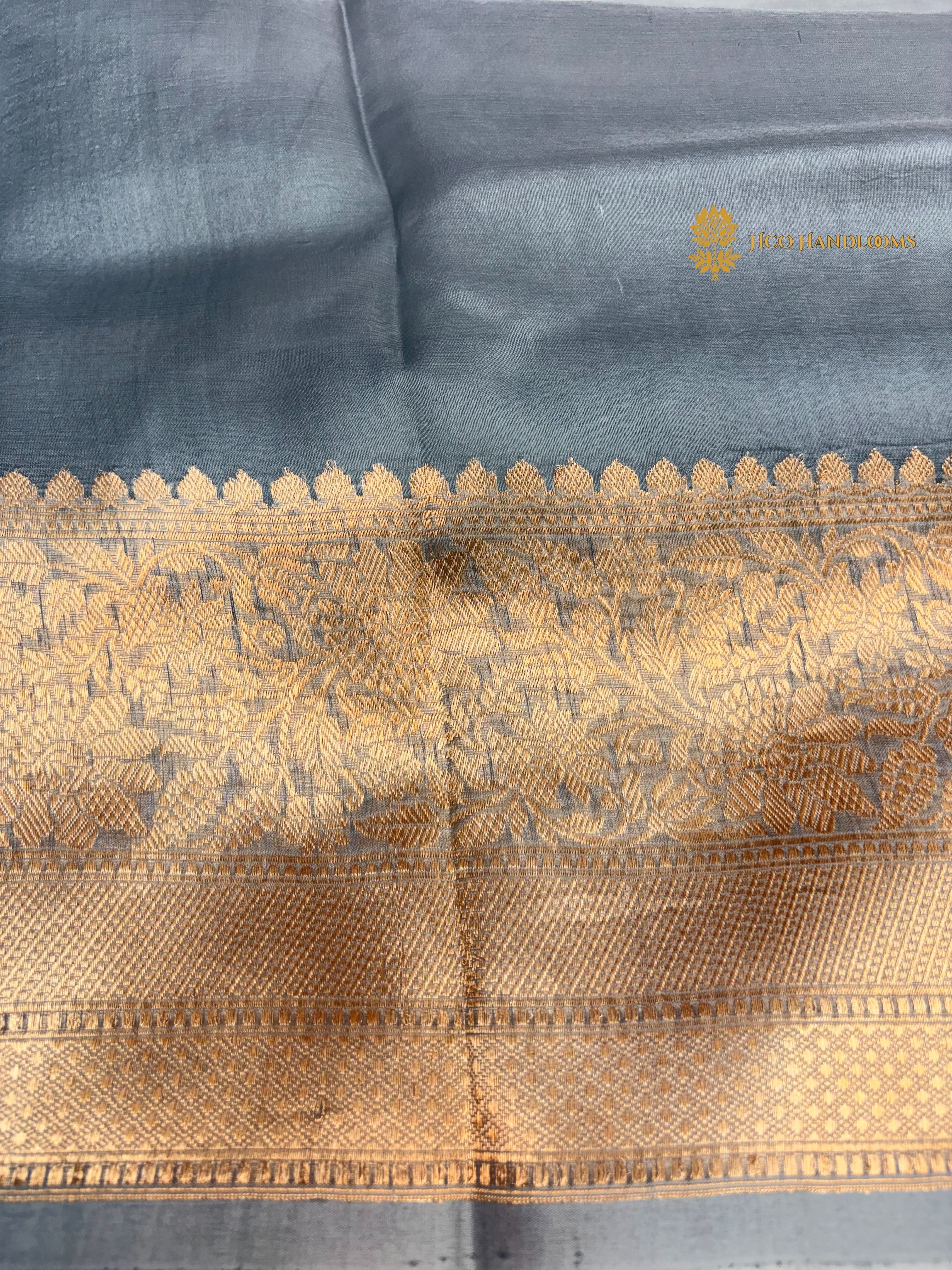 Regal Light Blue Pure Kora Silk Handloom Banrasi Saree - All Over Kadhua Motifs