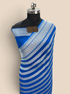 Blue Pure Khaddi Georgette Silk handloom Banarasi Saree - Water Zari