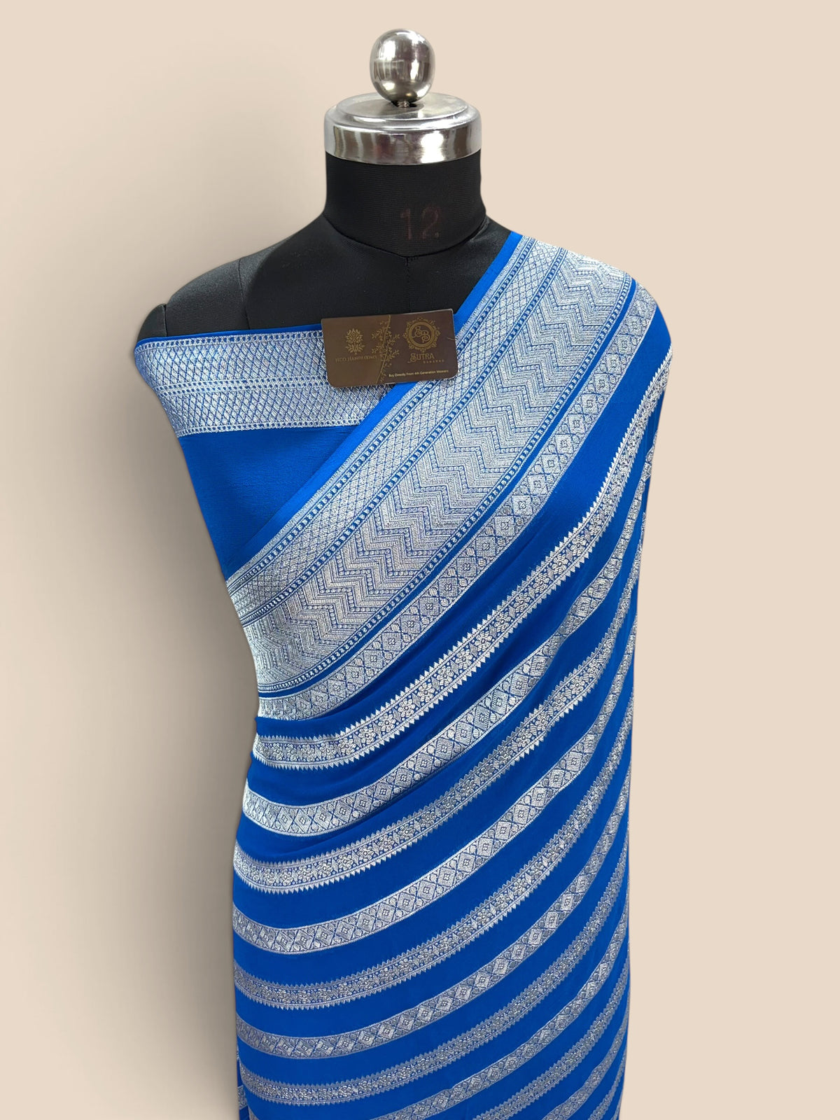 Blue Pure Khaddi Georgette Silk handloom Banarasi Saree - Water Zari